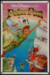 4g689 PETER PAN 1sh R1989 Walt Disney animated cartoon fantasy classic, great flying art!