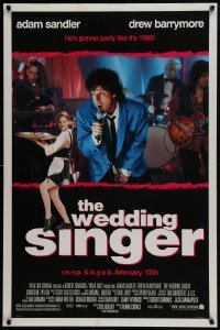 4g963 WEDDING SINGER advance DS 1sh 1998 Adam Sandler performing, sexy Drew Barrymore!