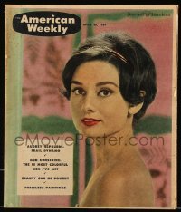 4h653 AMERICAN WEEKLY magazine April 26, 1959 portrait of beautiful Audrey Hepburn, Frail Dynamo!