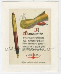 4h246 ANCORA linen Italian magazine ad 1950 cool art of fountain pen & rolled scroll!
