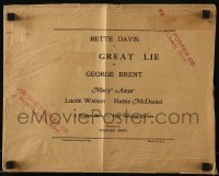 4h024 GREAT LIE 11x15 lobby card bag 1941 Warner Bros. printed envelope for the Bette Davis movie!