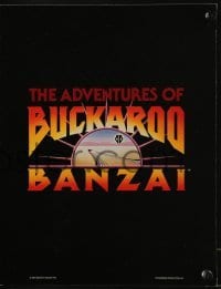 4h042 ADVENTURES OF BUCKAROO BANZAI 10x13 promo kit 1984 program, stickers, metal pins & more!