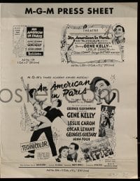 4h061 AMERICAN IN PARIS press sheet R1963 Gene Kelly with sexy Leslie Caron, great images!