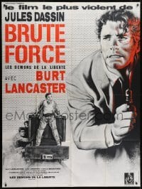 4j704 BRUTE FORCE French 1p R1970s different art of tough Burt Lancaster by Roger Boumendil!