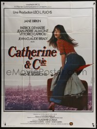 4j713 CATHERINE & CO. French 1p 1975 different image of sexy Jane Birkin w/umbrella between legs!