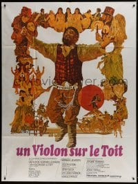 4j762 FIDDLER ON THE ROOF French 1p 1971 cool artwork of Topol & cast by Ted CoConis!