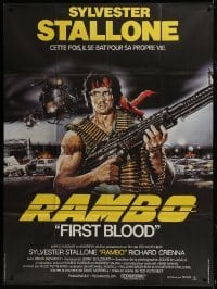 4j764 FIRST BLOOD French 1p 1983 best art of Sylvester Stallone as John Rambo by Renato Casaro!