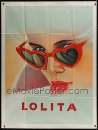 4j851 LOLITA REPRO French 1p 1980s Kubrick, sexy Sue Lyon with sunglasses & lollipop, Soubie art!