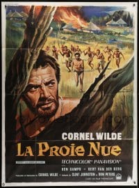 4j881 NAKED PREY French 1p 1966 Grinsson art of Cornel Wilde in Africa running from killers!