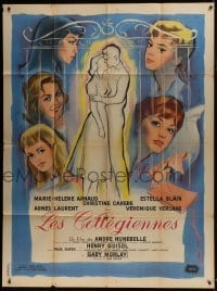 4j978 TWILIGHT GIRLS French 1p 1961 great art of Agnes Laurent & top cast + couple embracing!
