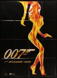 4j996 WORLD IS NOT ENOUGH teaser French 1p 1999 James Bond, cool flaming silhouette of sexy girl!