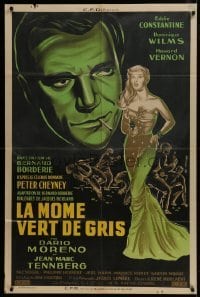 4j655 POISON IVY French 31x47 1953 Bertrand art of Eddie Constantine as Lemmy Caution & sexy woman!