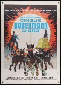 4j416 AMAZING DOBERMANS Italian 1p 1977 best different artwork of dogs carrying weapons & cash!