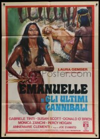 4j443 EMANUELLE & THE LAST CANNIBALS Italian 1p 1977 Joe D'Amato, sexy art of naked Laura Gemser!