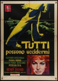 4j444 EVERYBODY WANTS TO KILL ME Italian 1p 1957 Fratini art of murderer standing over victim!