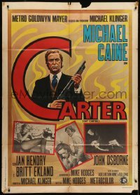 4j446 GET CARTER Italian 1p 1971 different artwork of Michael Caine holding shotgun + photos!