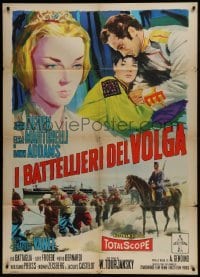4j470 PRISONER OF THE VOLGA Italian 1p 1960 art of John Derek, Elsa Martinelli & Dawn Addams!