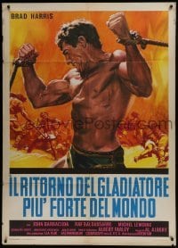 4j476 RETURN OF THE GLADIATOR Italian 1p 1971 art of bound barechested strongman Brad Harris!