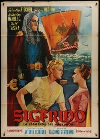 4j486 SIGFRIDO Italian 1p 1959 different Ciriello art of the Italian Siegfried by huge ship!