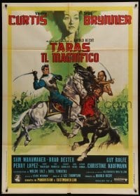 4j491 TARAS BULBA Italian 1p R1970s Nistri art of Tony Curtis & Yul Brynner clashing on horses!