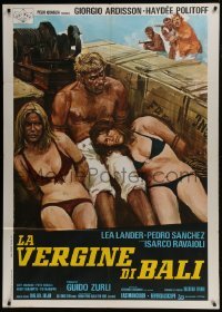 4j501 VIRGIN OF BALI Italian 1p 1972 art of Ardisson tied up with girls in bikinis by Ciriello!