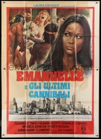 4j387 EMANUELLE & THE LAST CANNIBALS Italian 2p 1982 art of sexy Laura Gemser + woman attacked!