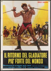 4j406 RETURN OF THE GLADIATOR Italian 2p 1971 cool art of bound barechested strongman Brad Harris!