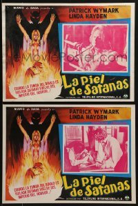 4j516 BLOOD ON SATAN'S CLAW 2 Mexican LCs 1971 English horror thriller, wild Satanic border art!