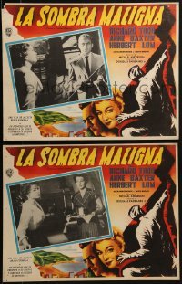 4j518 CHASE A CROOKED SHADOW 2 Mexican LCs 1958 Anne Baxter, Richard Todd, cool border art!