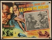 4j593 LONG HAUL Mexican LC 1957 c/u of Victor Mature with puppy, border art of sexy Diana Dors!