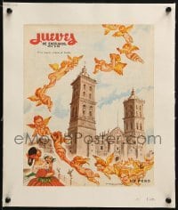 4j133 JUEVES DE EXCELSIOR linen Mexican magazine cover 1960s Freyre art of cherubs by cathedral!