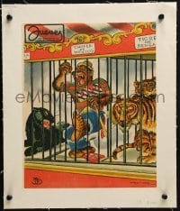 4j121 JUEVES DE EXCELSIOR linen Mexican magazine cover 1950s Freyre art of circus animals in cage!