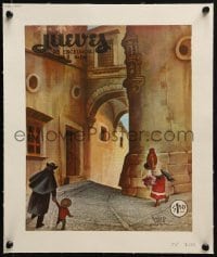 4j114 JUEVES DE EXCELSIOR linen Mexican magazine cover 1950s Cabral art of cobblestone street!