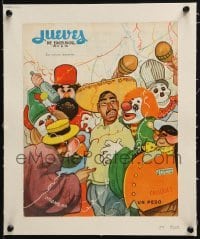 4j137 JUEVES DE EXCELSIOR linen Mexican magazine cover 1960s Rafael Freyre art of costume party!