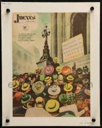 4j116 JUEVES DE EXCELSIOR linen Mexican magazine cover 1950s Ernesto Garcia Cabral art of crowd!