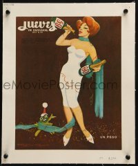 4j131 JUEVES DE EXCELSIOR linen Mexican magazine cover 1959 Freyre art of girl & frog at New Years!