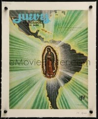 4j115 JUEVES DE EXCELSIOR linen Mexican magazine cover 1950s Cabral art of Virgin Mary over map!