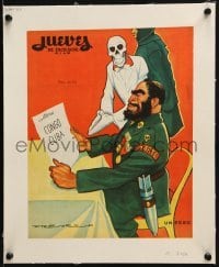 4j132 JUEVES DE EXCELSIOR linen Mexican magazine cover 1960 Freyre art of military officer with menu!