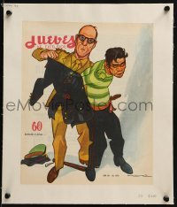 4j123 JUEVES DE EXCELSIOR linen Mexican magazine cover 1950s Freyre art of man impersonating officer!