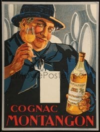 4j664 COGNAC MONTANGON 12x16 French advertising poster 1927 great art of man enjoying a drink!