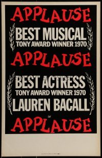 4j178 APPLAUSE stage play WC 1970 Best Musical Tony winner starring Best Actress Lauren Bacall!
