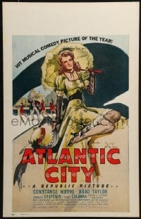 4j250 ATLANTIC CITY WC 1944 sexy art of Constance Moore with bonnett & umbrella by Schaeffer!