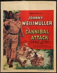 4j258 CANNIBAL ATTACK WC 1954 cool art of Johnny Weissmuller with chimp & fighting alligators!