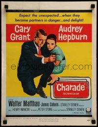 4j259 CHARADE WC 1963 tough Cary Grant protecting sexy Audrey Hepburn, expect the unexpected!