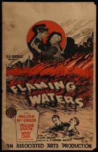 4j270 FLAMING WATERS WC 1925 art of Malcolm MacGregor rescuing Pauline Garon in a pool of fire!