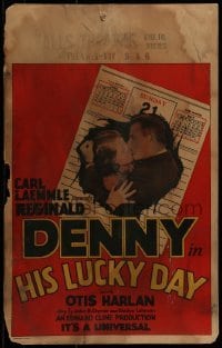 4j282 HIS LUCKY DAY WC 1929 Reginald Denny kissing Lorayne Duval over calendar, very rare!