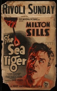 4j338 SEA TIGER WC 1927 art of scared Milton Sills staring at red hot branding iron, ultra rare!