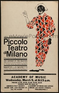 4j228 SERVANT OF TWO MASTERS stage play WC 1970s Slonevsky art of Marcello Moretti as Harlequin!