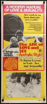 4k657 ABC OF LOVE & SEX: AUSTRALIA STYLE Aust daybill 1978 John D. Lamond, a manual of love & sex!
