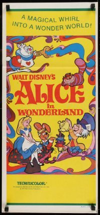 4k663 ALICE IN WONDERLAND Aust daybill R1974 Walt Disney Lewis Carroll classic, psychedelic art!